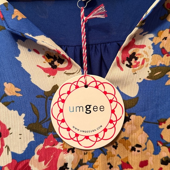 Umgee USA Women's Blue Floral‎ Split V-Neck Flutter Sleeve Dress Size M NWT - Picture 8 of 8